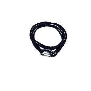 Black Woven Leather Double Wrap Bracelet Silver Tone Lobster Clasp‎ Adjustable